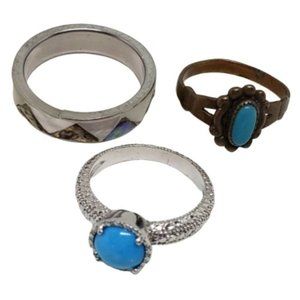 Lot Boho Silver Plated Faux Turquoise Rings